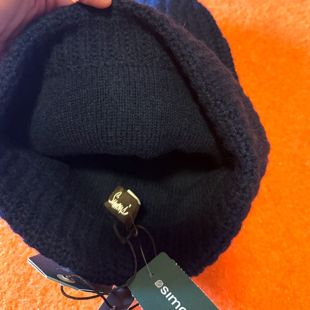 Simons navy blue ribbed pure recycled lambswool chunky tuque hat beanie NWT - Picture 8 of 11